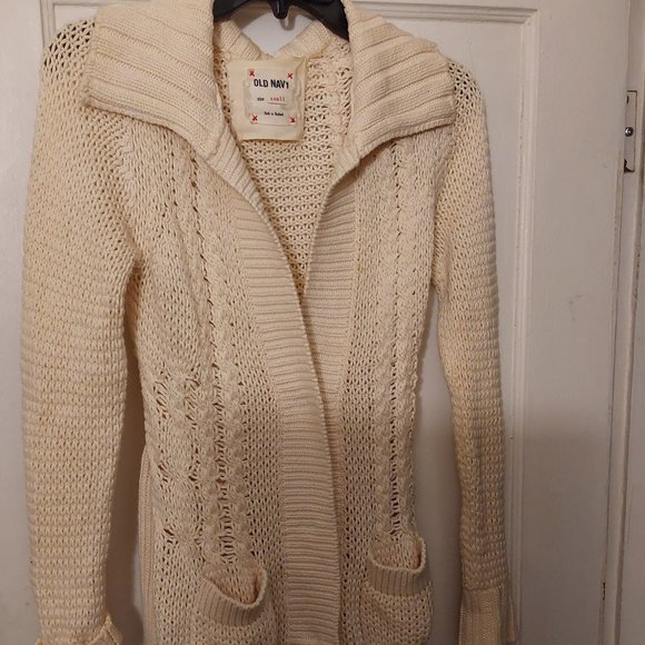 Old Navy cream sweater. Cotton,  button down metal buttons. - Picture 1 of 4